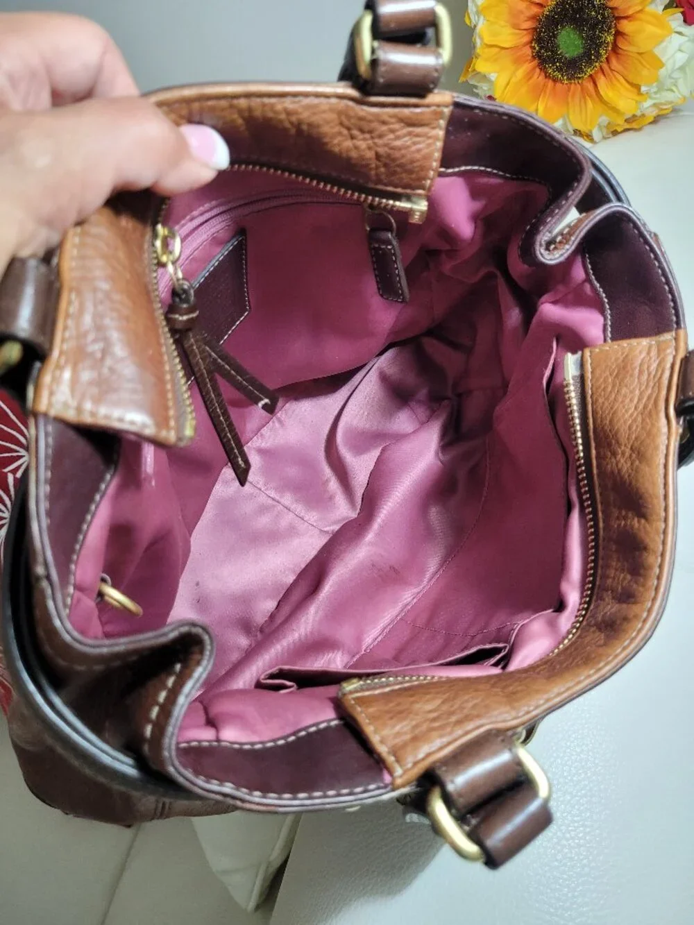 COACH* Rare Y2K*Two Toned*Pebbled Leather*Hampton Handbag*Cognac/Brown